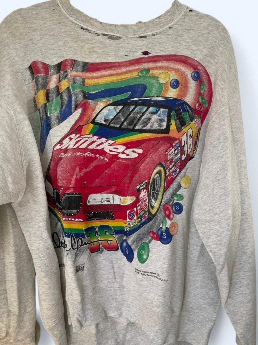 Vintage 1997 Skittles NASCAR Derrike Cope distressed sweatshirt